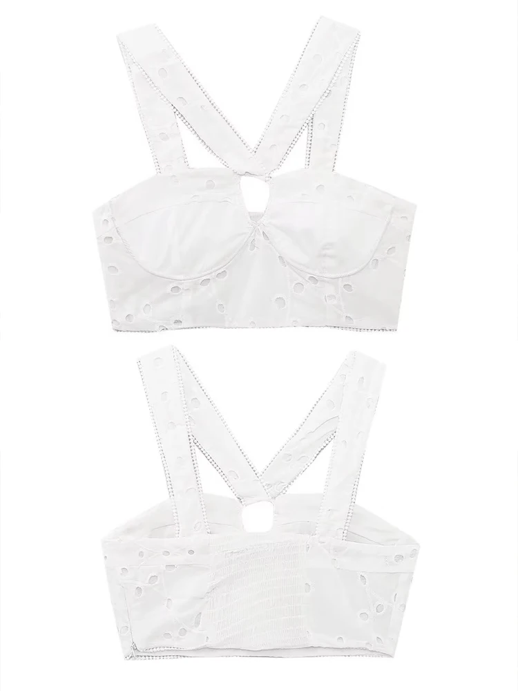 Sexy Club 2 Piece set Embroidered Lace Bustier and High-waist skirt White 2023 New Fashion cut-out crop tops Slim INKEO 3T085