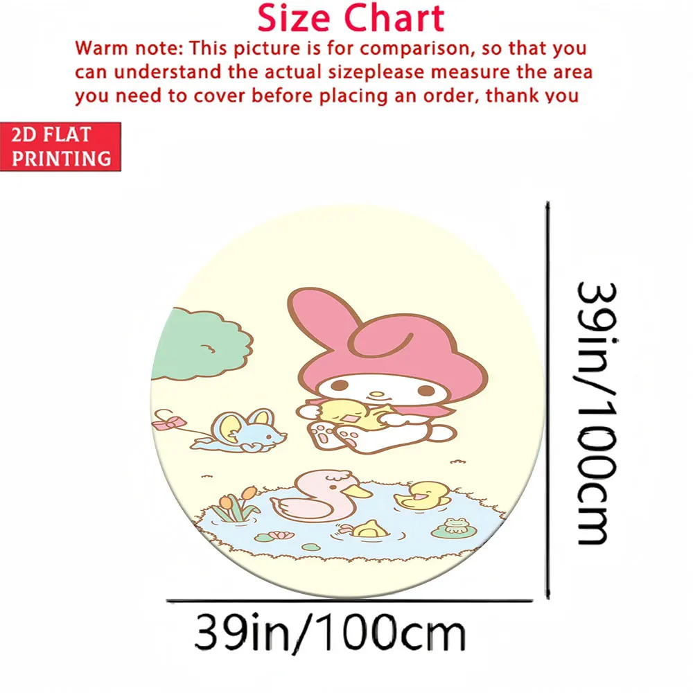 

Мягкий круглый коврик для детской комнаты, милый принт с утками My Melody, 2D плоский, 100 см, нескользящий круглый ковер
