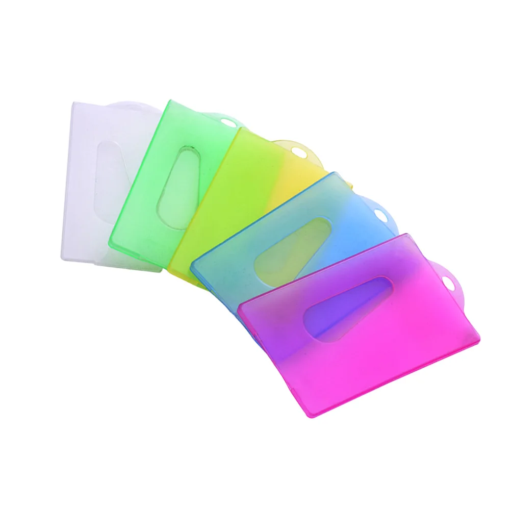 

20pcs Candy Color Id Holder Plastic Card Sleeve For Student Credit Employee Name Badge Thumb Slot Translucent Design School