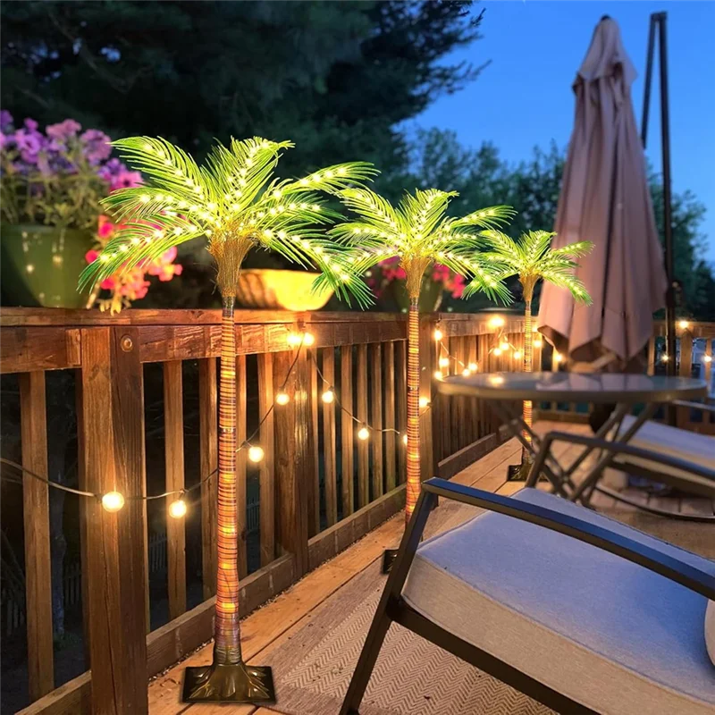 

A26F-4.6FT Artificial Solar Palm Tree Outdoor Decoration With 110 LED Lights For Patio For Pool Bar