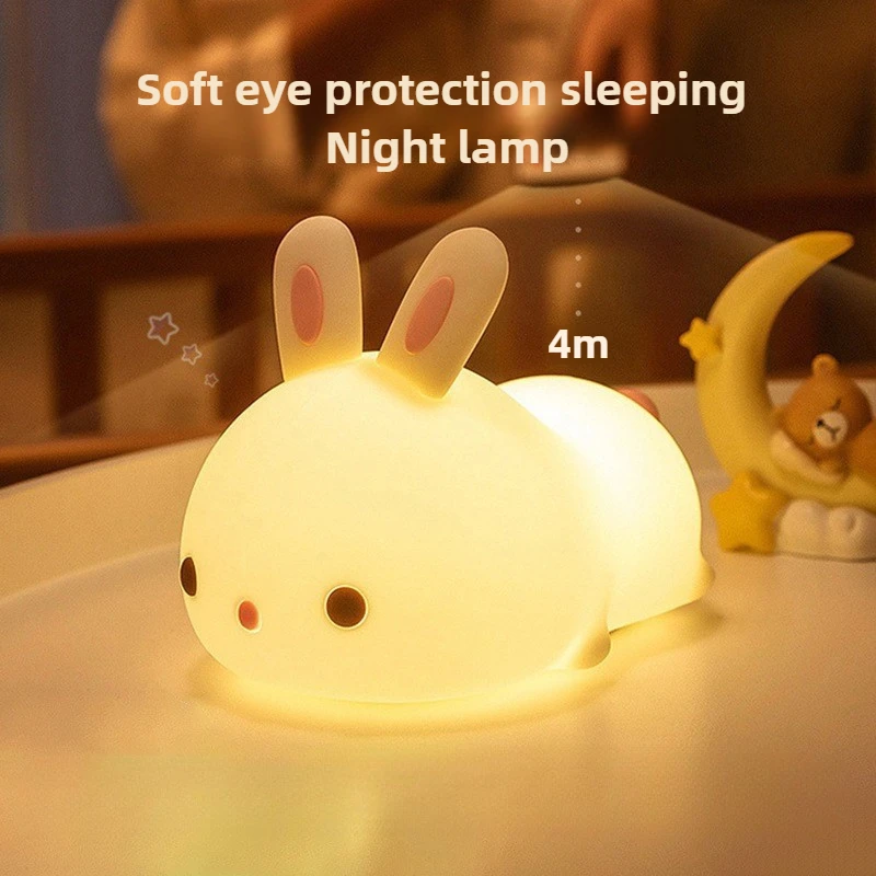 Touch Sensor RGB LED Rabbit Night Light 7 Colors USB Rechargeable Silicone Bunny Lamp for Children Baby Toy Festival Gift