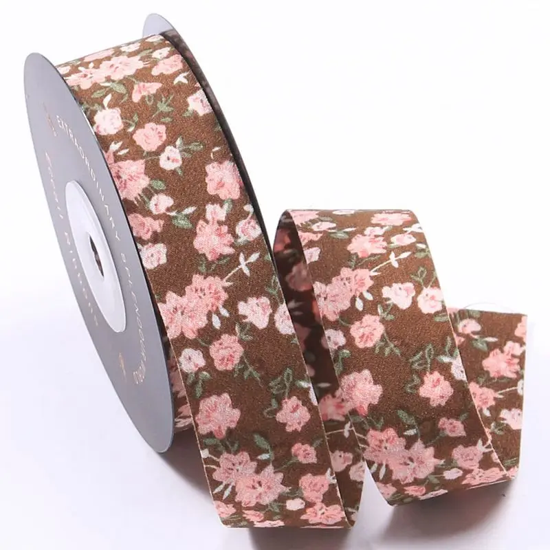 Morning Glory Printing Ribbon DIY Bow Small Floral Hair Accessories Ribbon Material Accessories Gift Box Packaging Belt 10yards