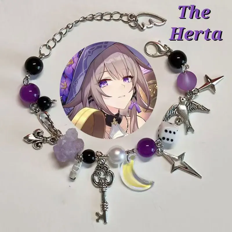 The Herta Honkai Star Rail Glass Bead Bracelet Purple Beaded Bracelet Anime Game Cosplay Jewelry