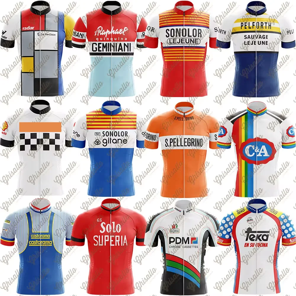 Retro Cycling Jersey for Men, Short Sleeve, Reflective, MTB Maillot, Downhill, Pro Team, Mountain Bicycle Clothing, Summer