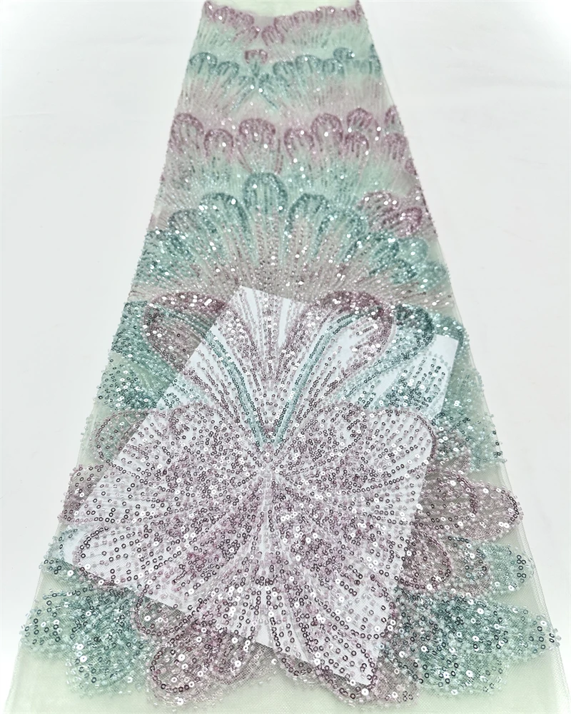 

Luxury African Beaded Lace Fabric High-Quality Sequins Nigerian Party Dress Sewing Material