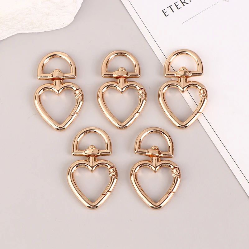 5PCS Zinc Alloy Peach Heart Shape Metal Spring Clasp Carabiner Key Ring Connectors For Keychain Snap Clasp Jewelry Material New