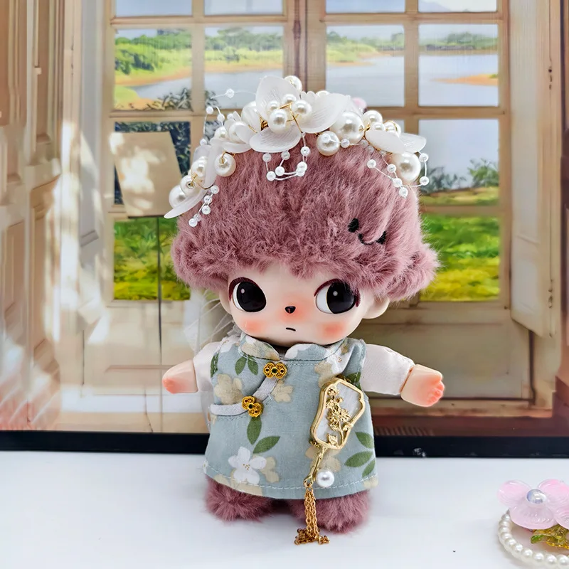 Nieuwe stijl Qipao-jurk voor 17 cm Labubu-poppen, traditionele Cheongsam-outfit met borduurwerk voor vinylkunstspeelgoedcollectie