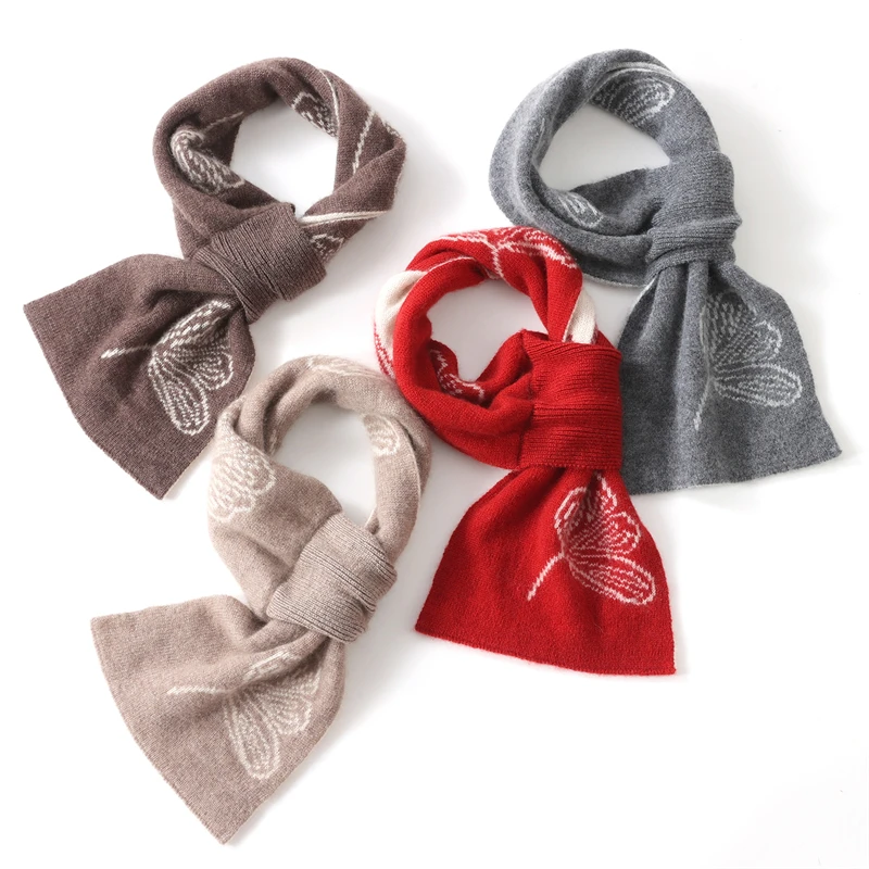 Camellia 100% Cashmere Scarf Short Layered Perforated Knitted Warm Versatile Neck Warmer Crossed Design for Autumn Winter