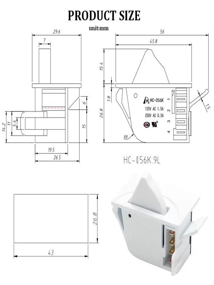 1PC HC-056K-9L Replacement Fridge Door Lamp Switch Refrigerator Door Light Sensor Switch Parts
