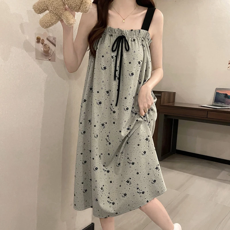 New Fashion Casual Loose Cute Cartoon Suspender Nightdress With Chest Pad For Women - view 2
