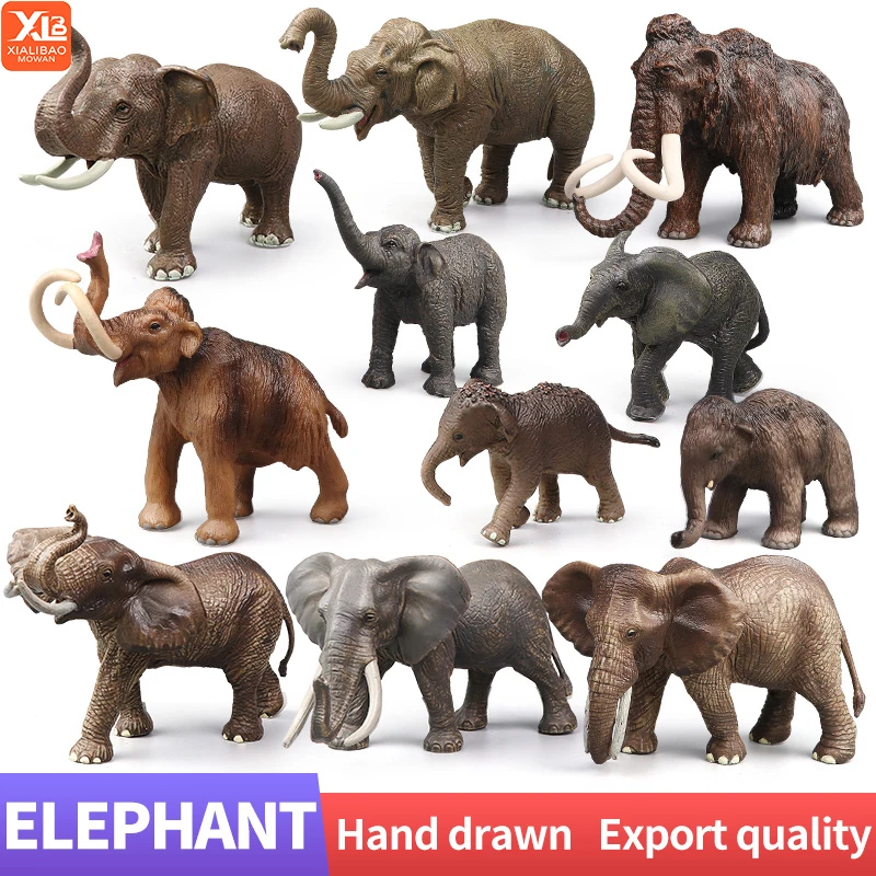 

Фигурки модели животных для детей, мир дикой природы, твердая имитация, слон-мамонт, набор азиатских слонов, развивающие игрушки