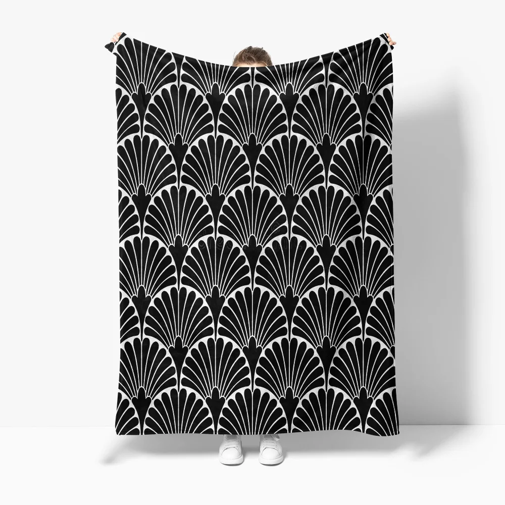 

Black Geometric Pattern Blanket Abstract Wave Design Sofa Bed Throw for Living Room Bedroom Decor