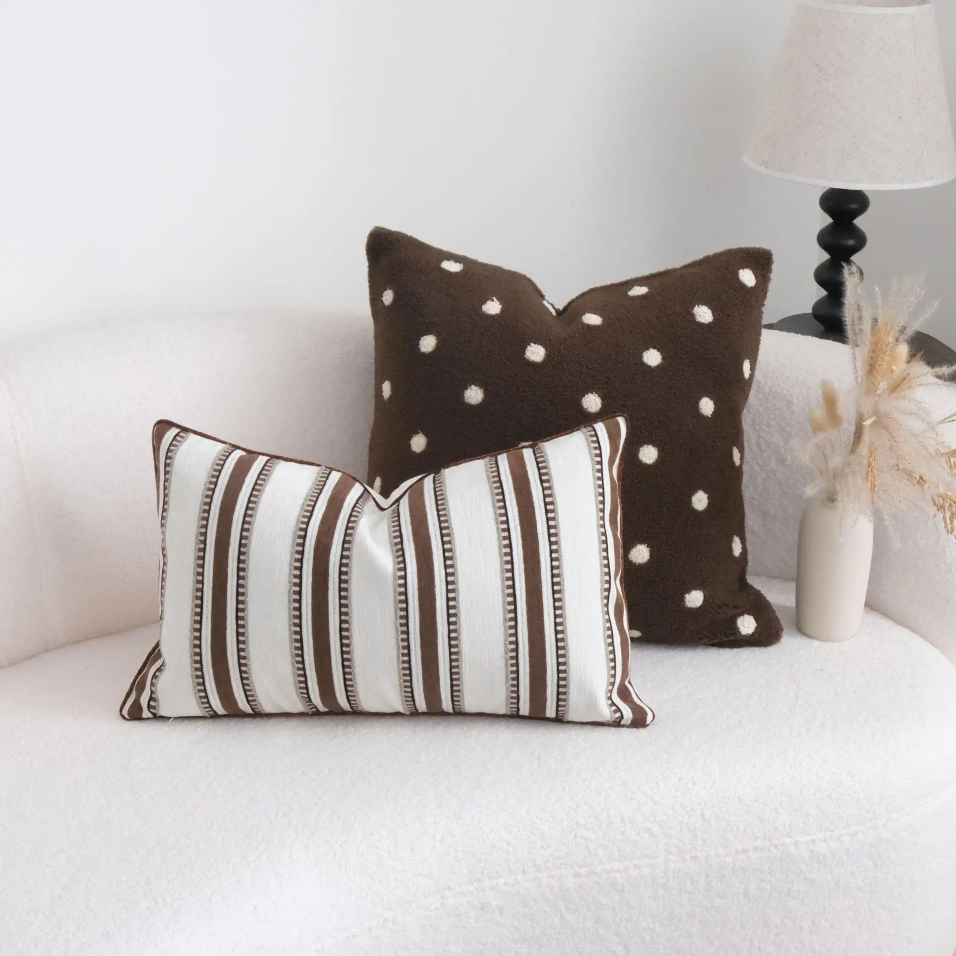 

Coffee Brown Maillard Cushion Cover Retro Geometric Jacquard Pillow Case Wabi Sabi Pillow Covers Decorative Modern Luxury Home