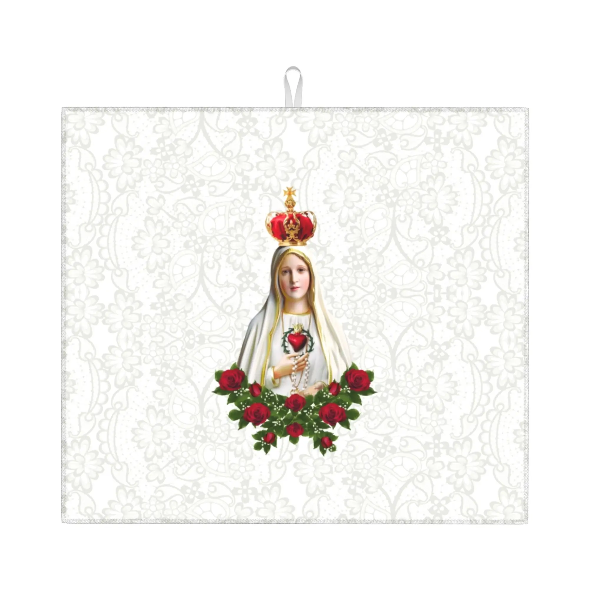Our Lady of Fatima Virgin Mary Non‑Slip Waterproof Absorbent Barware Tableware Reusable Portugal Rosary Catholic Mat For Kitchen