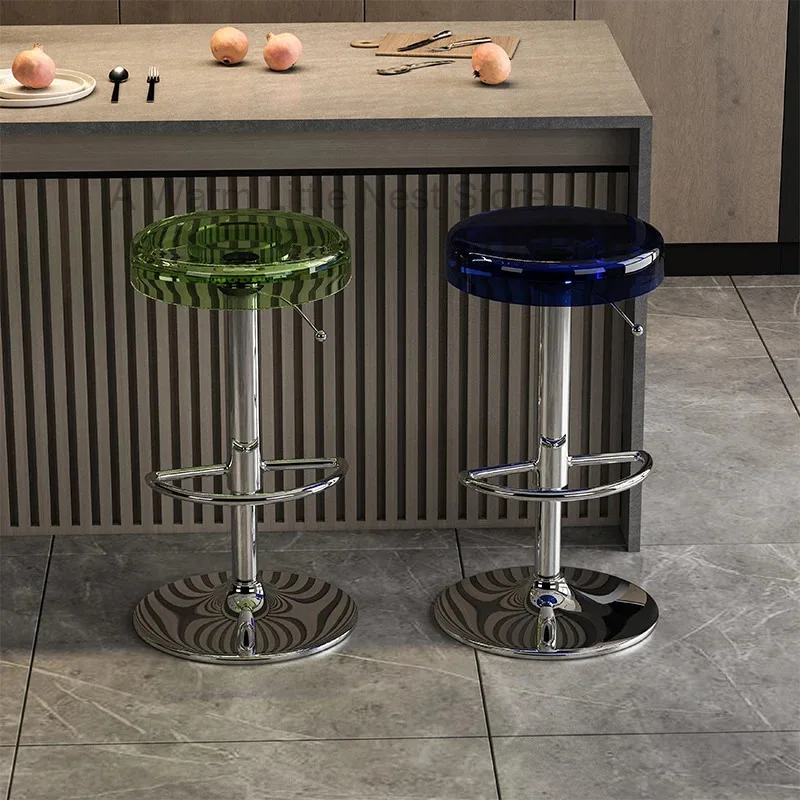 

Adjustable Height Kitchen Bar Stools Clear Silver Leg Design Transparent Dinning Bar Chair Living Room Modern Banqueta Furniture
