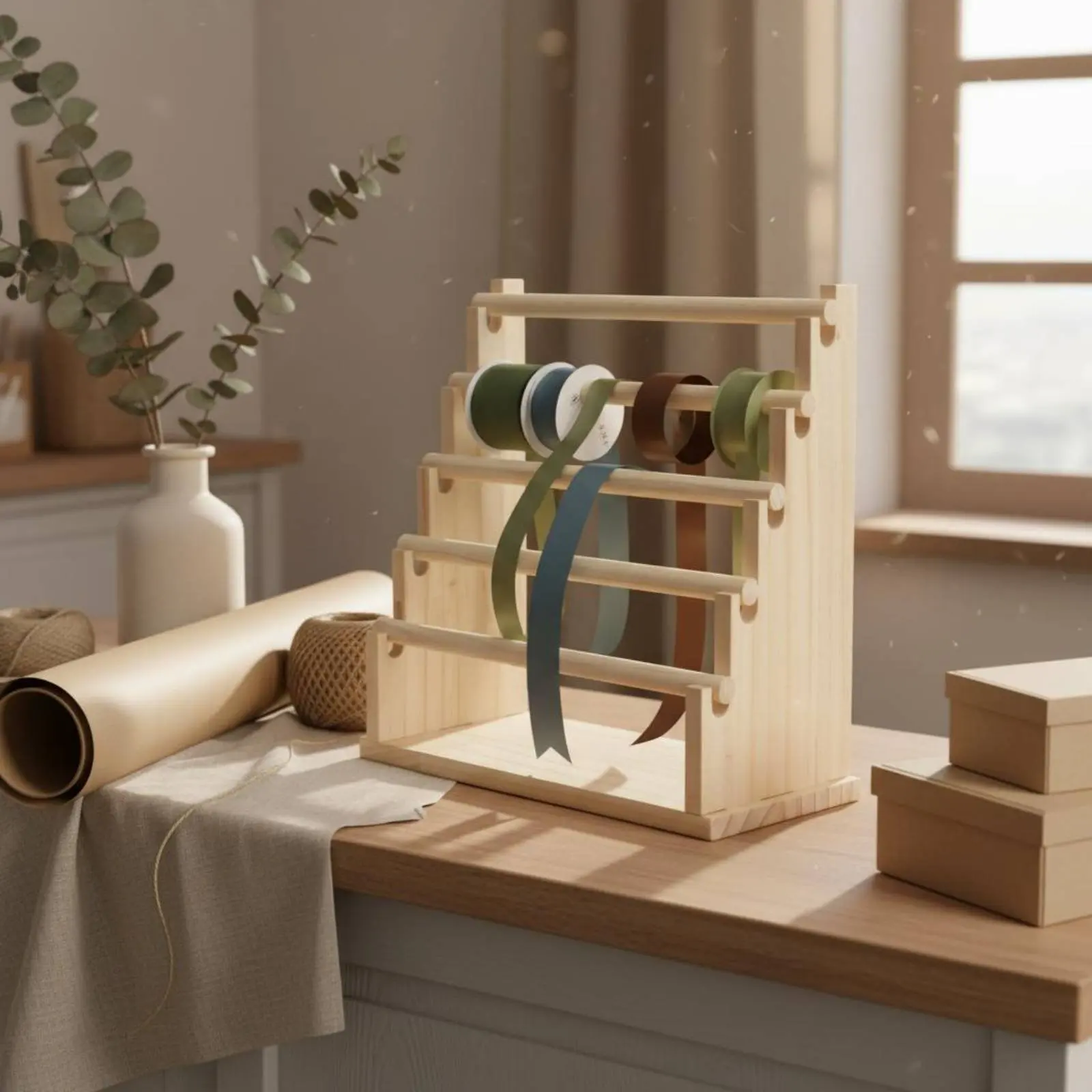 Desktop Jewelry Rack Natural Wood Wood Tiered Hair Tie Organizer Wooden Scrunchie Holder Sturdy and Long-Lasting Household view 6