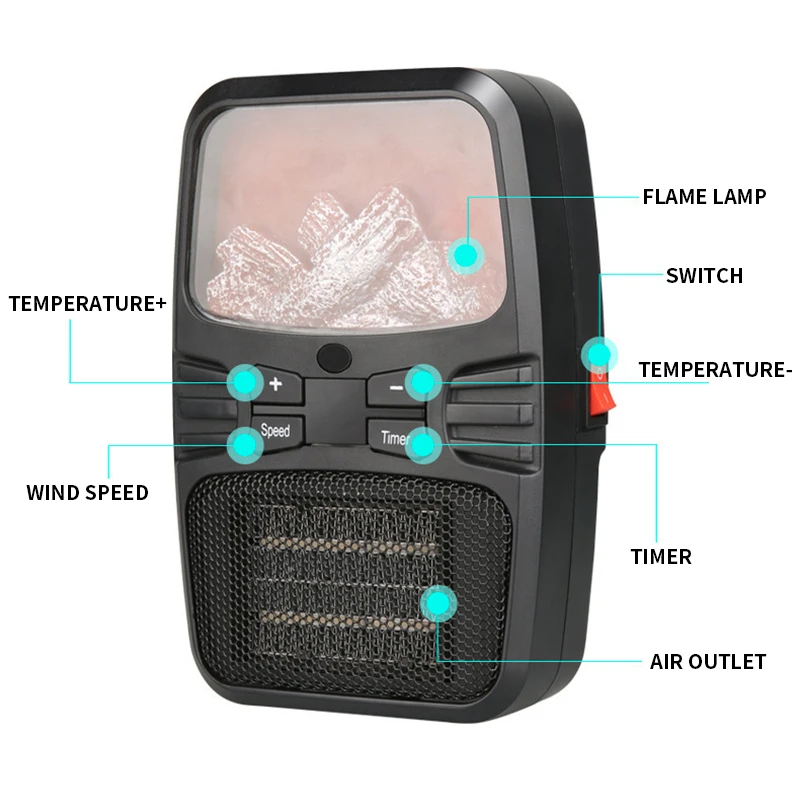 Pemanas Inframerah Listrik Konsumsi Rendah 500W Pemanas Linear Timer Layar Api Perapian Portabel Ruang Ruang Radiator Hangat