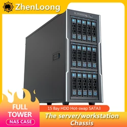ZhenLoong full tower NAS computer case ITX MATX ATX EATX 15 bay hard drive hot-swap SATA server GPU Graphic workstation chassis