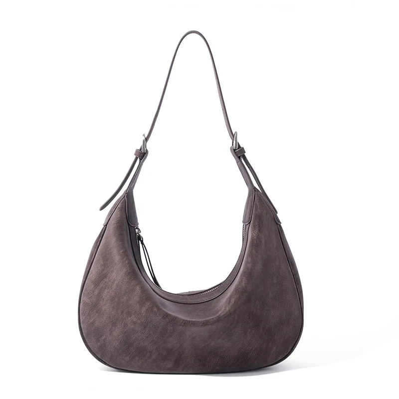 Women's Vintage Genuine Leather Shoulder Bag Pearlescent Vegetable Tanned Cowhide Underarm Handbag Cow Leather Crossbody Bag