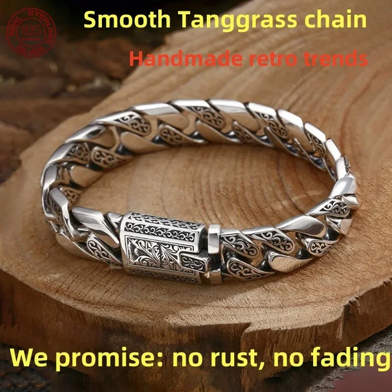 The new hot S925 sterling silver eternal Rattan Tang grass bracelet punk fashion pure handmade retro trend chain factory price