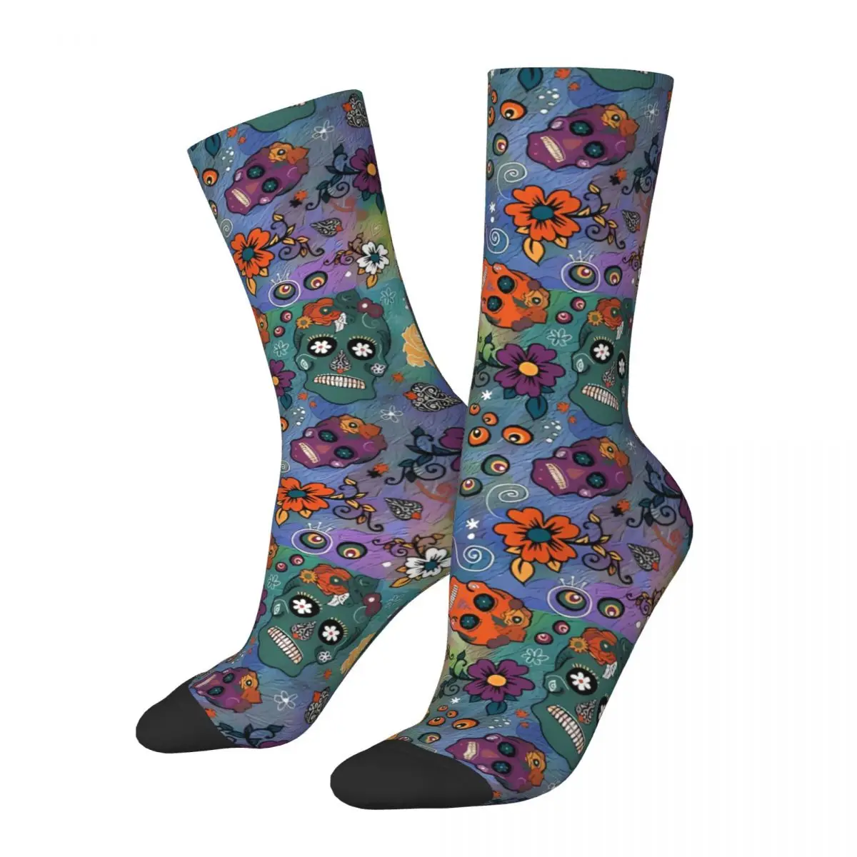 

Retro Sugar Skulls Men's Socks Day Of The Dead Mexico Skull Unisex Hip Hop Seamless Printed Happy Crew Sock Gift