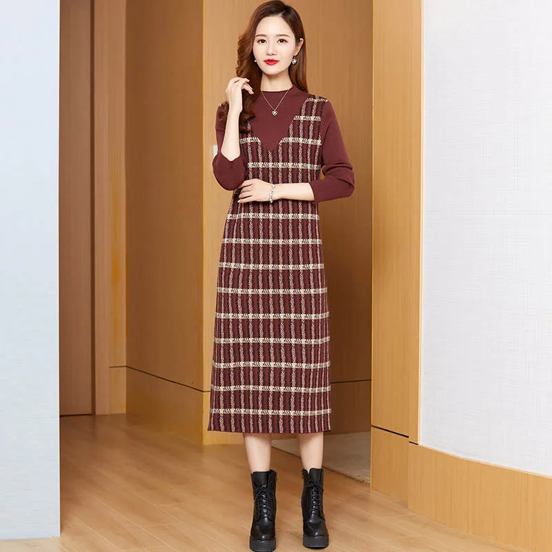 Winter French Fashion Elegant Striped Dresses Office Lady Slim Simple All-match Soft Comfortable Long Sleeve Sweater Vestidos