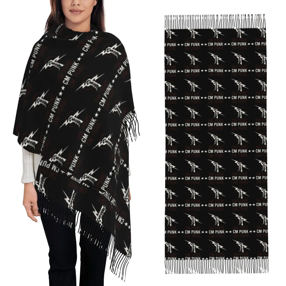AEW CM Punk Pro Wrestling Scarf Tassel Scarves for Women Soft Warm Shawls and Wraps Long Fall Winter Shawl Wrap
