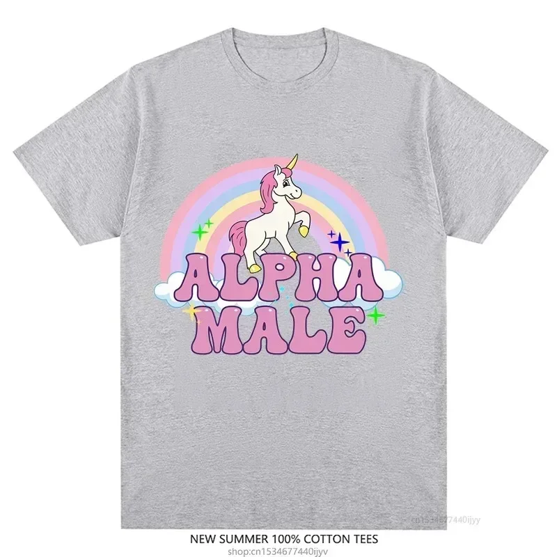 Alpha Male Unicorn Tee Rainbow Graphic Tees Funny T-Shirts Women Fashion Hip Hop Men Tops Cotton Unisex Aesthetic Clothing image 5