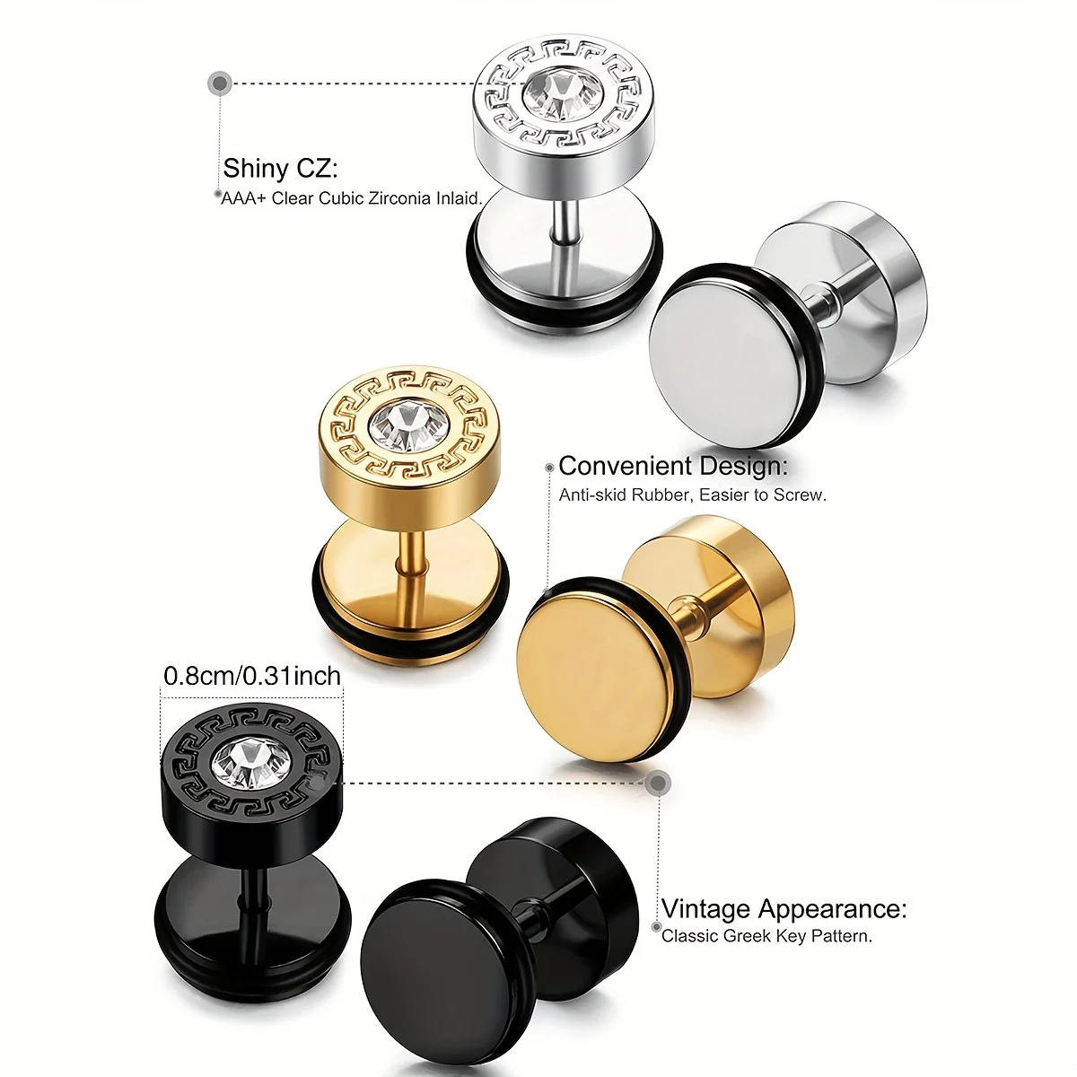 1Pc Vintage-Style Stainless Steel Earrings Set For Men And Women, Non-Magnetic, Gift-Ready