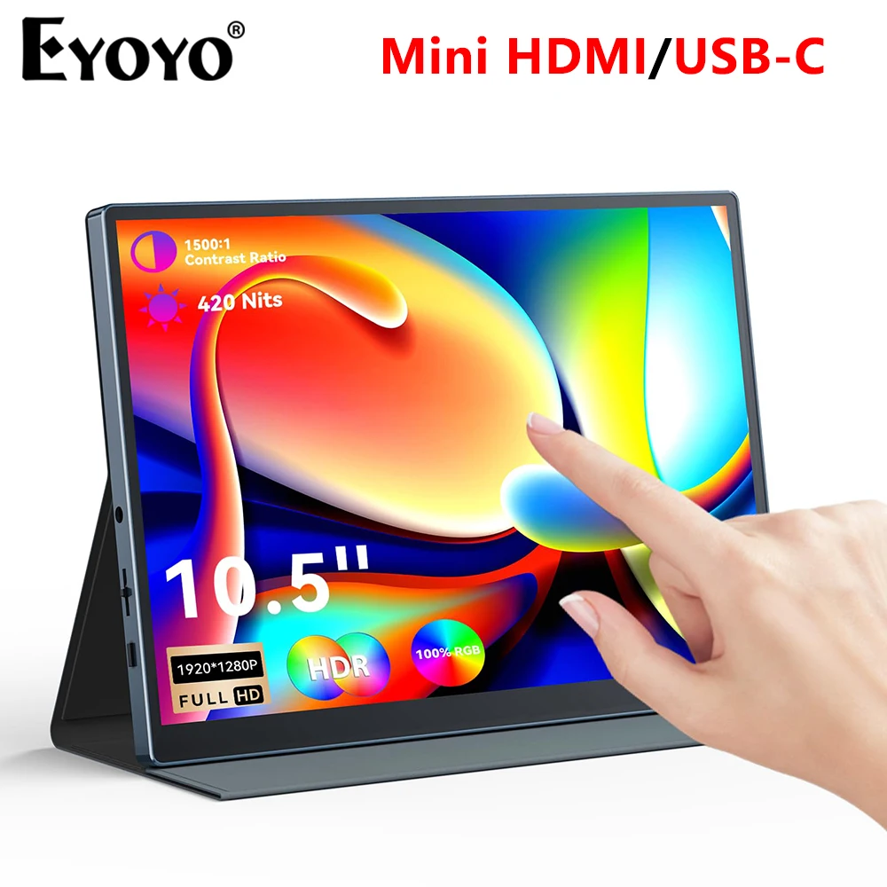 Eyoyo EM105T Portable Laptop Monitor 10.5-inch 1920x1280P IPS 10-Point Capacitive Touchscreen Micro HDMI&USB-C HD Gaming Display