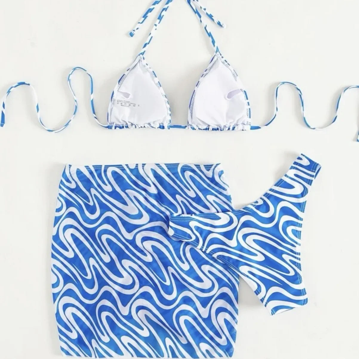 جديد كامل طباعة نمط الحمالة مثلث بيكيني ملابس السباحة مع تنورة الشاطئ #4