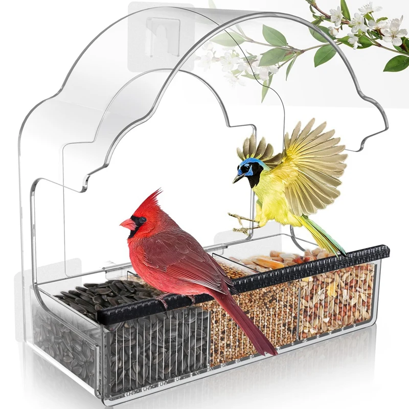 Window Bird Feeders For Outside, Clear Bird Window Feeder With 3 Strong Adhesive Sheets, Transparent Acrylic Bird House