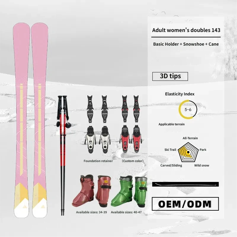 High Elasticity All Terrain Applicable 3D Tip Poplar Wood Core Waterproof Ski Board Multi Size Winter Outdoor Ski Equipment