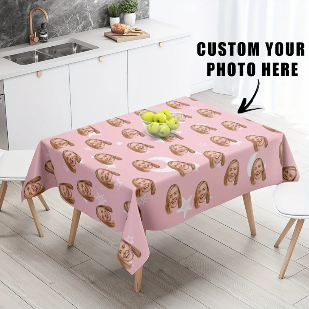 A Personalized Custom Tablecloth, Featuring Custom Photos, Family Surname Designs, And Welcome Tablecloths