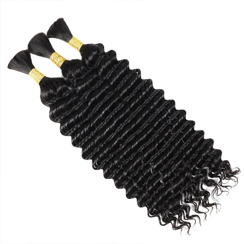 Deep Wave No Weft Human Hair Braiding Hair Bulk Extensions Unprocessed Brazilian Remy Hair Bulk Braiding Hair 100% Human Hair