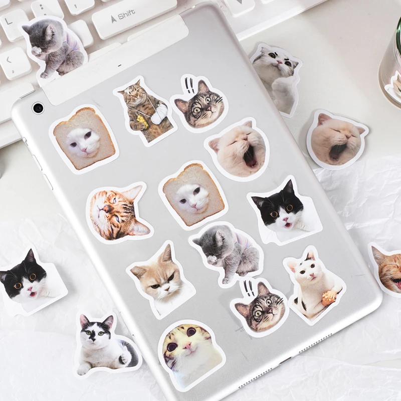 46PCS Kawaii Suprise Cat Small Sticky Sticker Aesthetic Colorful DIY Decoration Scrapbooking Stationery School Supplies for Kids