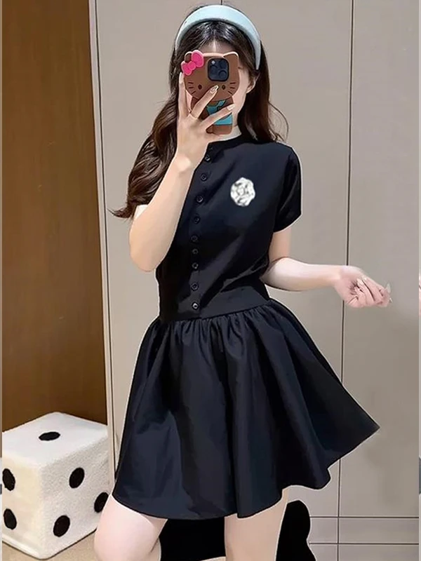 Ele tenue d'été taille haute ort Sve t-shirt haut femme taille haute jupe ensemble jeune a-ligne Dr tenue décontracté