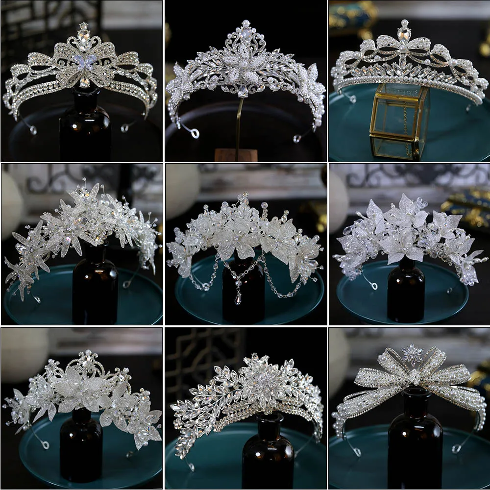 Coronas de cristal de Color plateado de lujo, tiara de novia de diamantes de imitación, corona de boda de reina de moda, tocado de boda, accesorios de joyería para el cabello