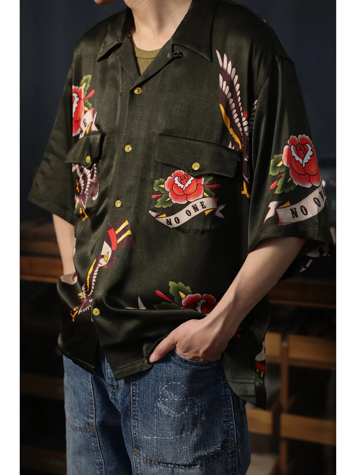 Secondorder SS24 Cuban Collar Camp Shirt Hawaiian Aloha Print Sukajan Short Sleeve Shirt