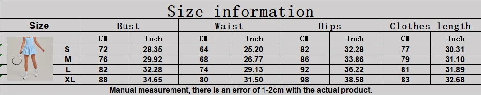 Size chart and fit details