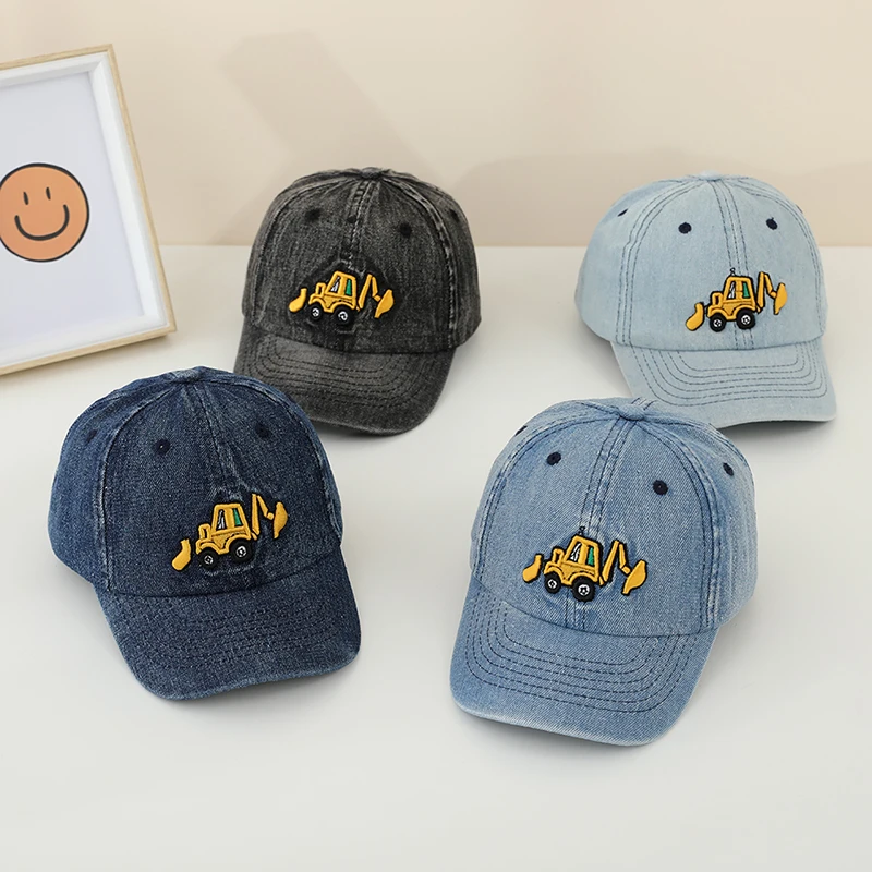 

Baby Boy Cap Bulldozer Embroidered Washed Cotton Summer Children Baseball Caps Baby Girl Hat 50-54cm Suitable for 2-8 Years Kids
