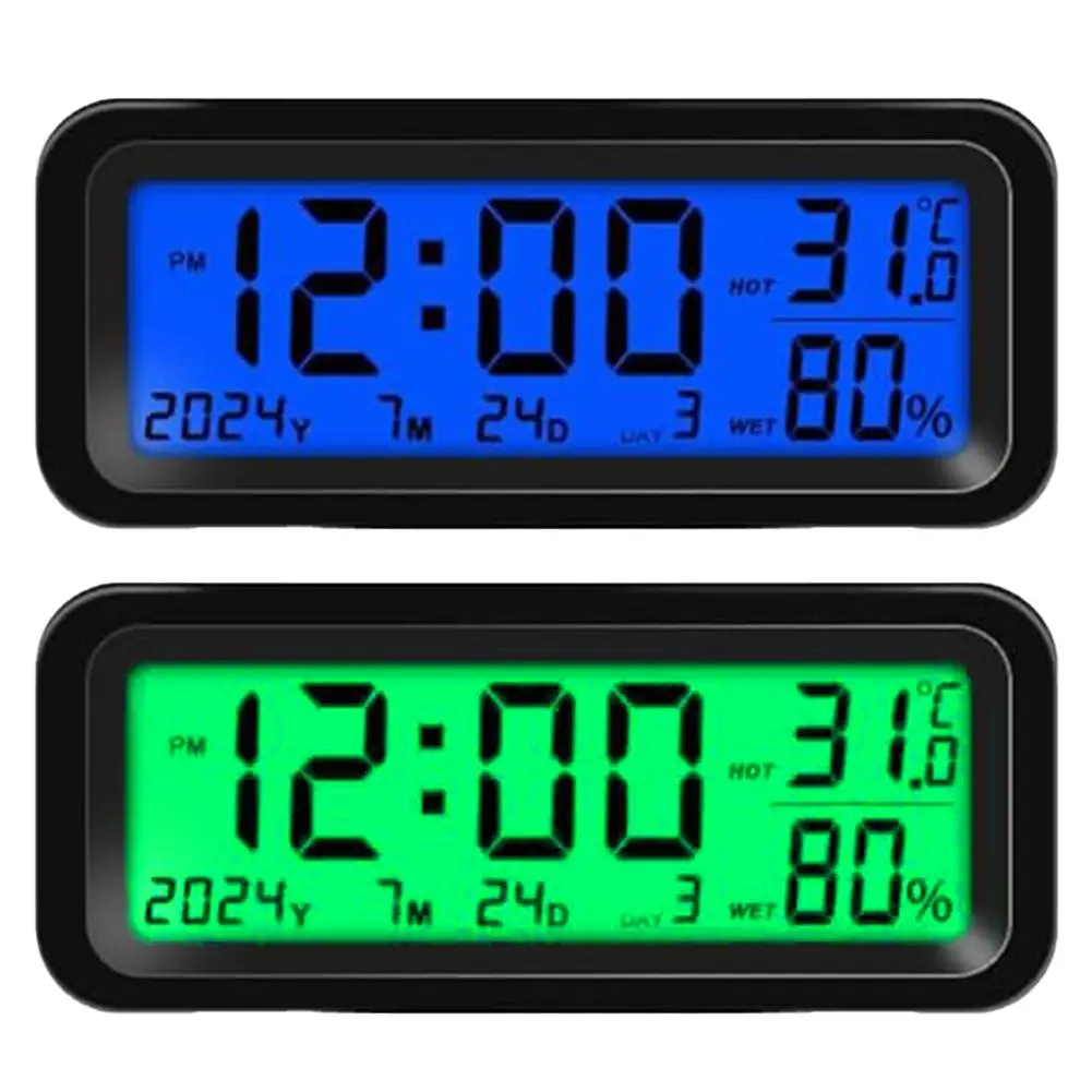 

Solar Mini Digital Clock ForCar Clocks Date Week Thermometer Humidity Luminous Display Automotive Digital Clock With Backlight
