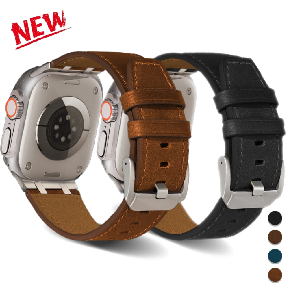 

Correa Leather Band for Apple Watch Ultra 2 49mm Brown Two-color Connectors Watch Band for Iwatch 10 9 8 7 6 5 Se 46mm 45mm 44mm