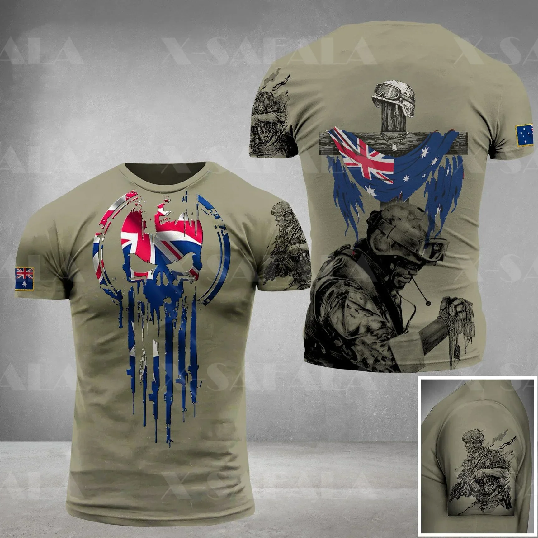 2024 Fashion Summer Short Sleeve O Collar Graphic Oversized Camouflage Australian Flag 3d Printed T-shirt Men's Breathable Top