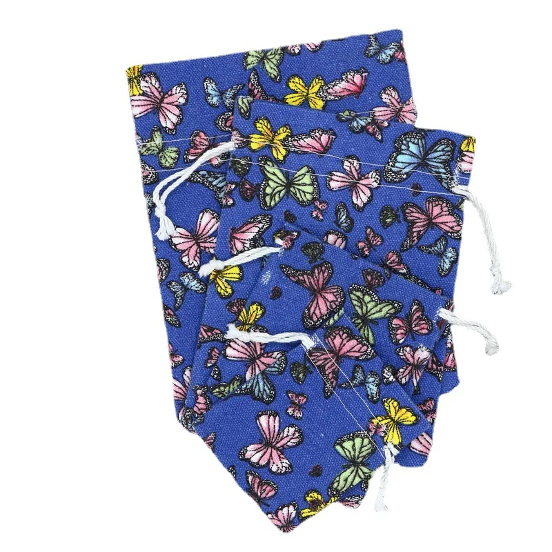 2023 Hot Selling 1000Pcs/Lot Multi Size Blue Butterfly Pattern Canvas Bag Phone And Headphone Storage Pouches Can Be Customized