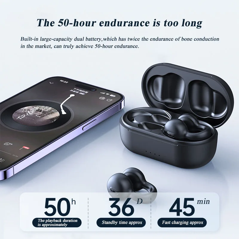 2023 New Ear Clip Earphones Bluetooth 5.3 Bone Conduction Wireless Headphones Sports Game Noise Cancelling Touch Control Headset