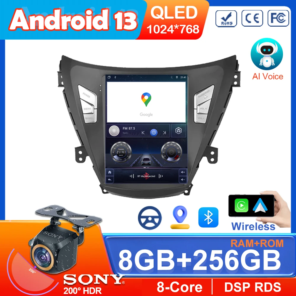 

9.7" 2 Din Android 13.0 Car Radio For Hyundai Elantra Avante 2011-2013 Multimedia Video Player GPS 4G Carplay QLED Head Unit DVD