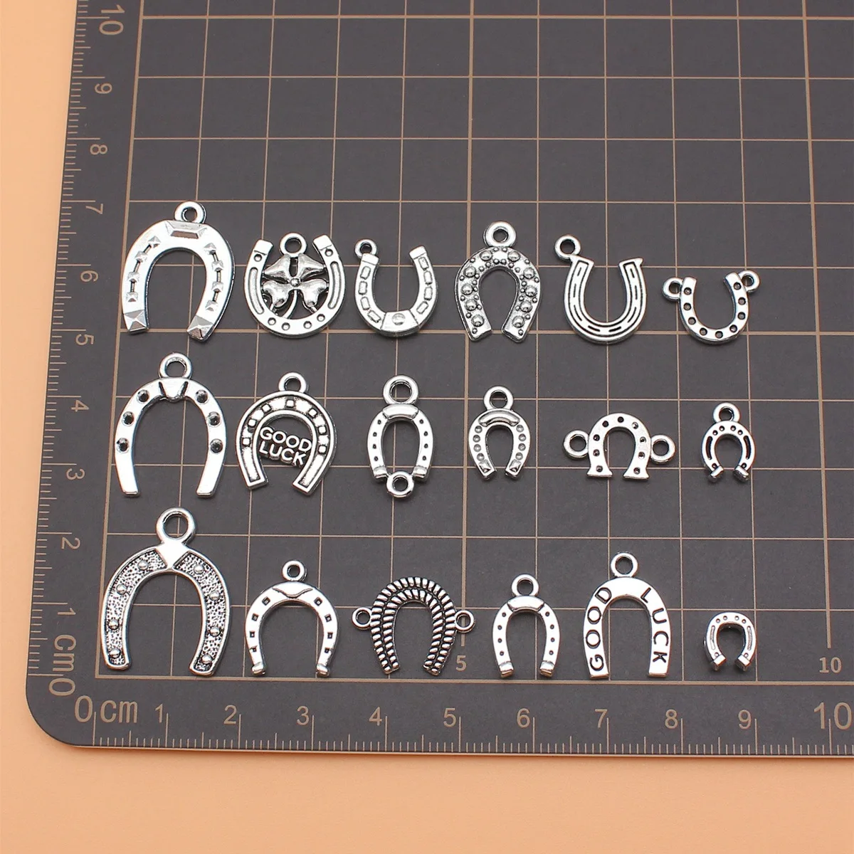 18pcs Antique Silver Color Lucky Horseshoes Charms Collection For DIY Jewelry Making, 18 Styles, 1 of Each