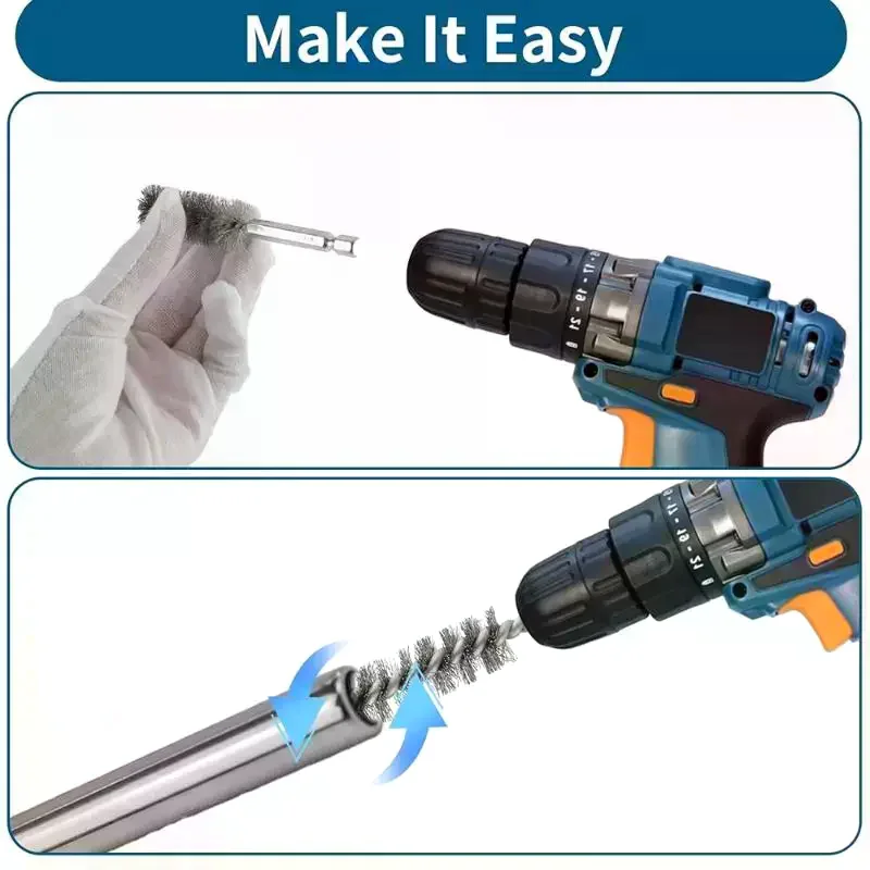 6/8/10/12/14Pcs 8-19mm Stainless Steel Pipe Cleaning Brush 1/4 Hexagonal Wire Brush For Electric Drill Cleaning Tool