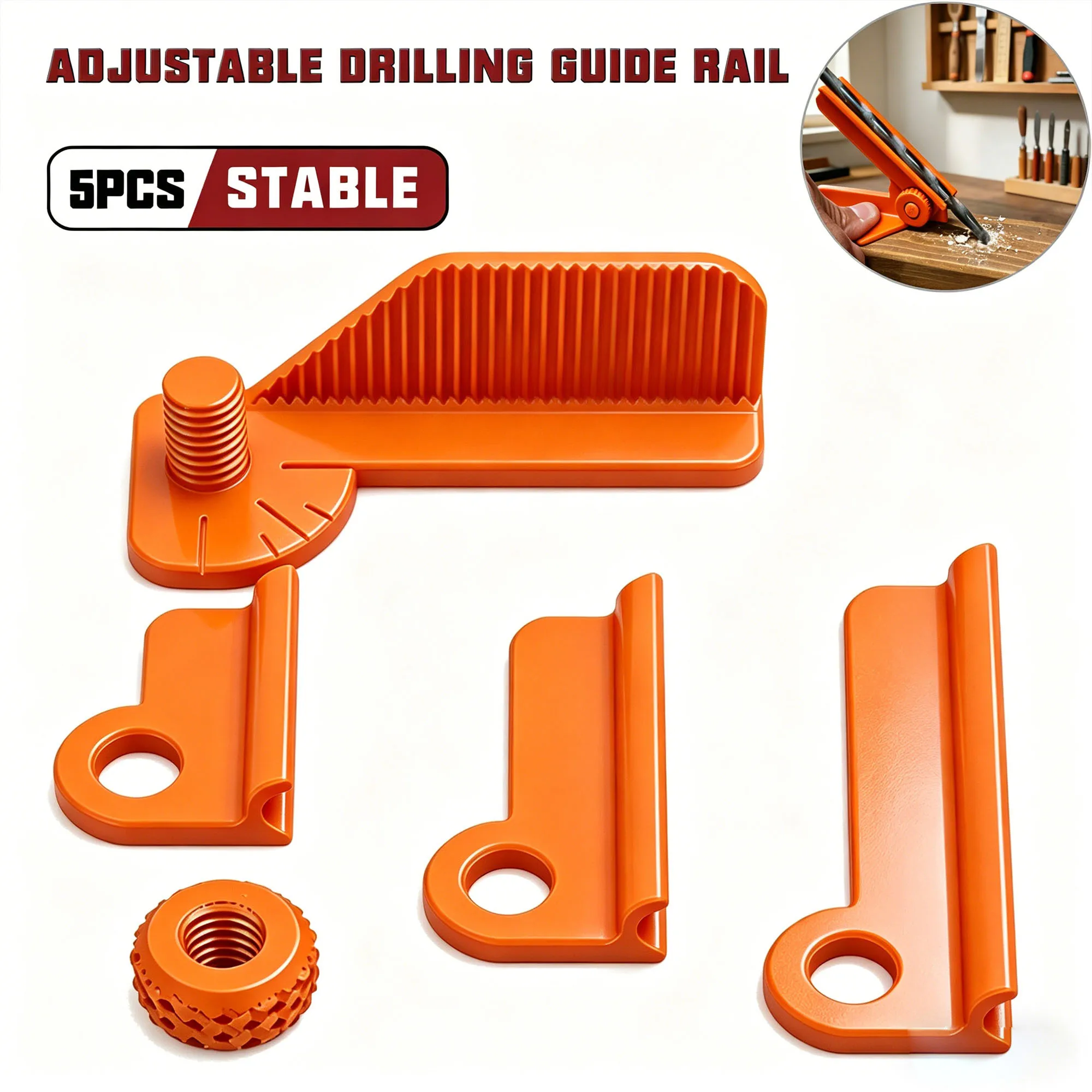 Adjustable Multi-Angle Drilling Guide Rail 5Pcs Drill Positioning Locator Jig Woodworking DIY Drilling Auxiliary Tool